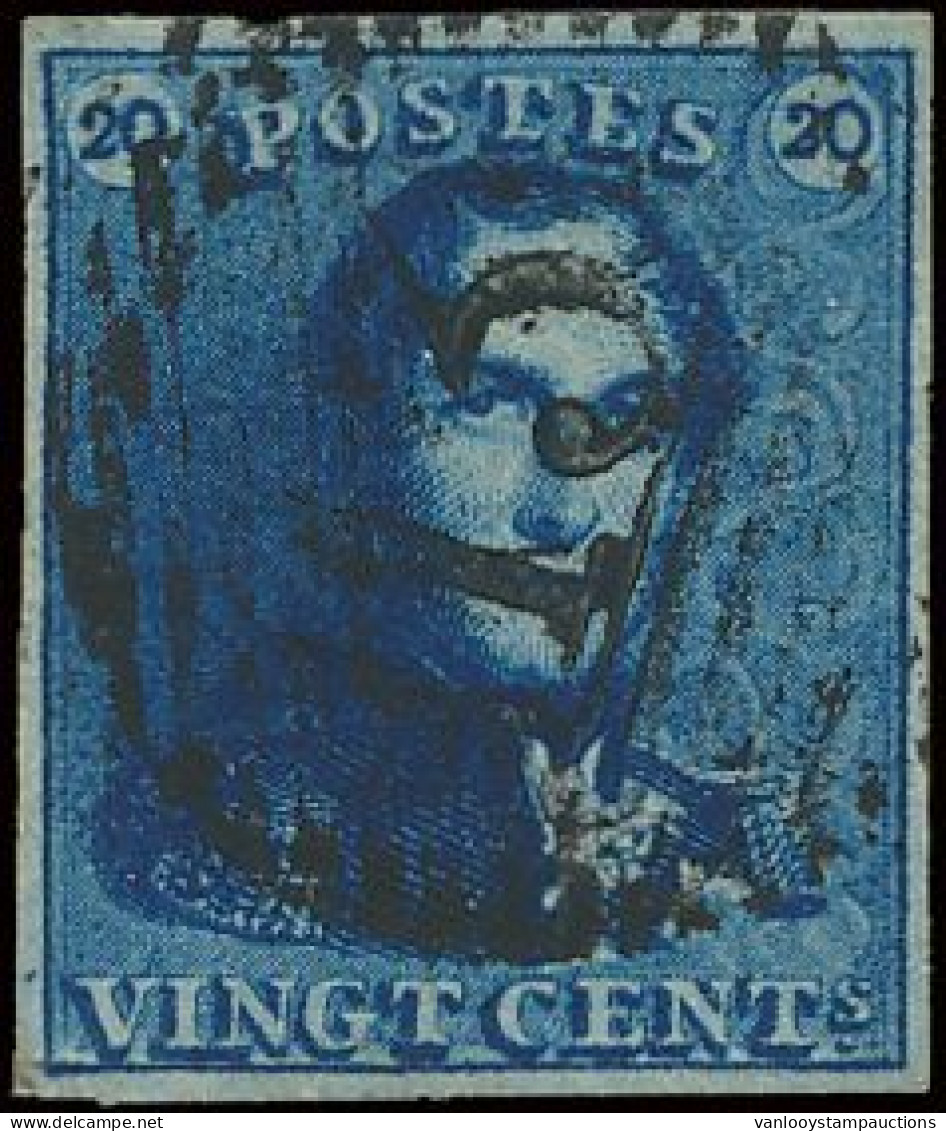 N° 2Ab 20c. Diepblauw, Zeer Goed Gerand, Zeer Mooie Centrale Ogenvrije Afst. P.13-Bastogne, Zm (OBP €110 + COBA €100) - 1849 Hombreras