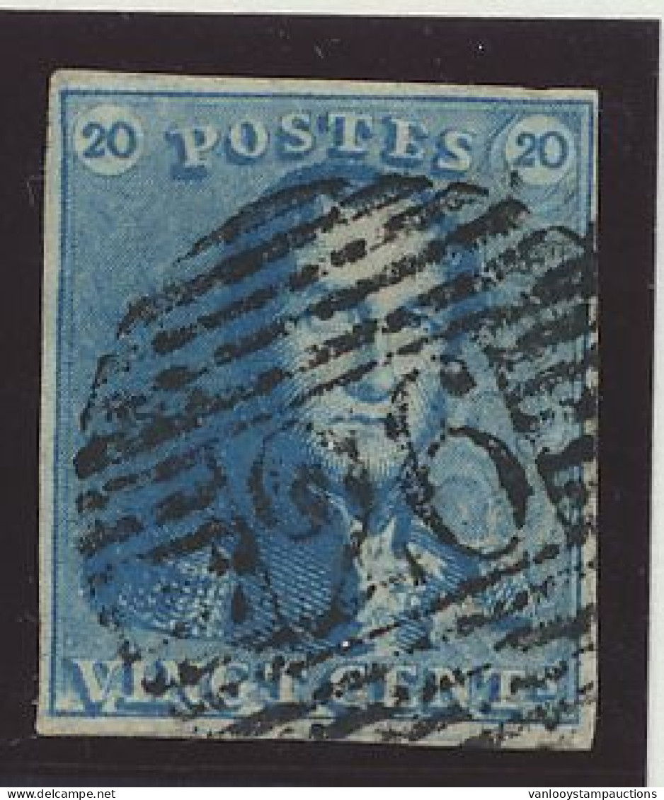 N° 2A 20c. Blauw, Goed Gerand En Zeer Mooie Centrale, Ogenvrije Afst. P.26-Chatelêt, Zm (OBP €60 + COBA €20) - 1849 Schulterklappen