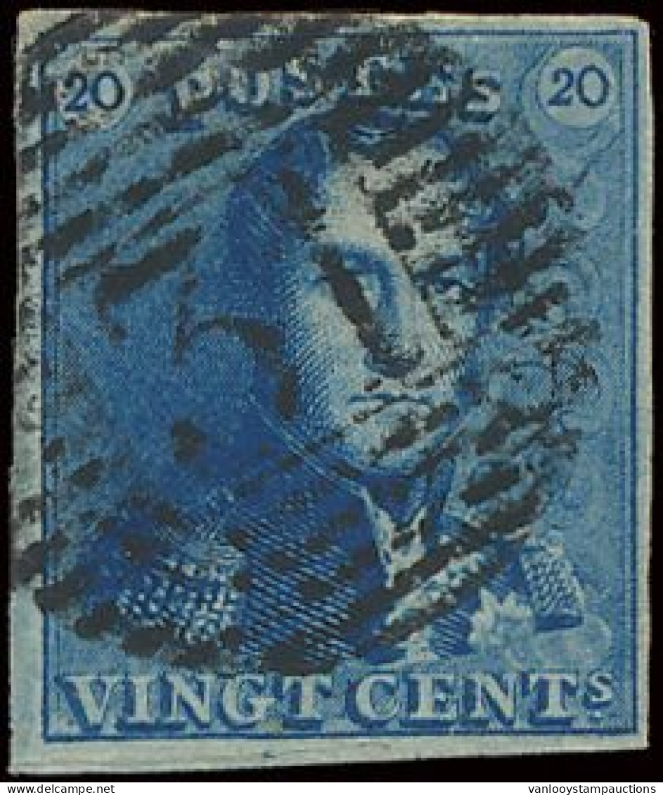 N° 2A 20c. Blauw, Zeer Goed Gerand, Zeer Mooie Centrale Afst. P.31-Deinze, Zm (OBP €60 + COBA €50) - 1849 Hombreras