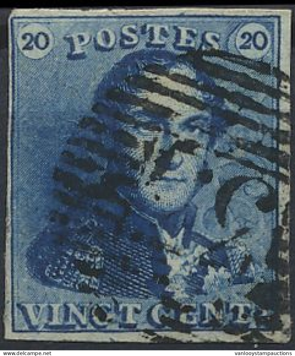N° 2A 20c. Blauw, Goed Gerand En Lichte Wat Moeilijk Leesbare Perceptiestempel P.33 Of P.35, Zm/m (OBP €60) - 1849 Schulterklappen