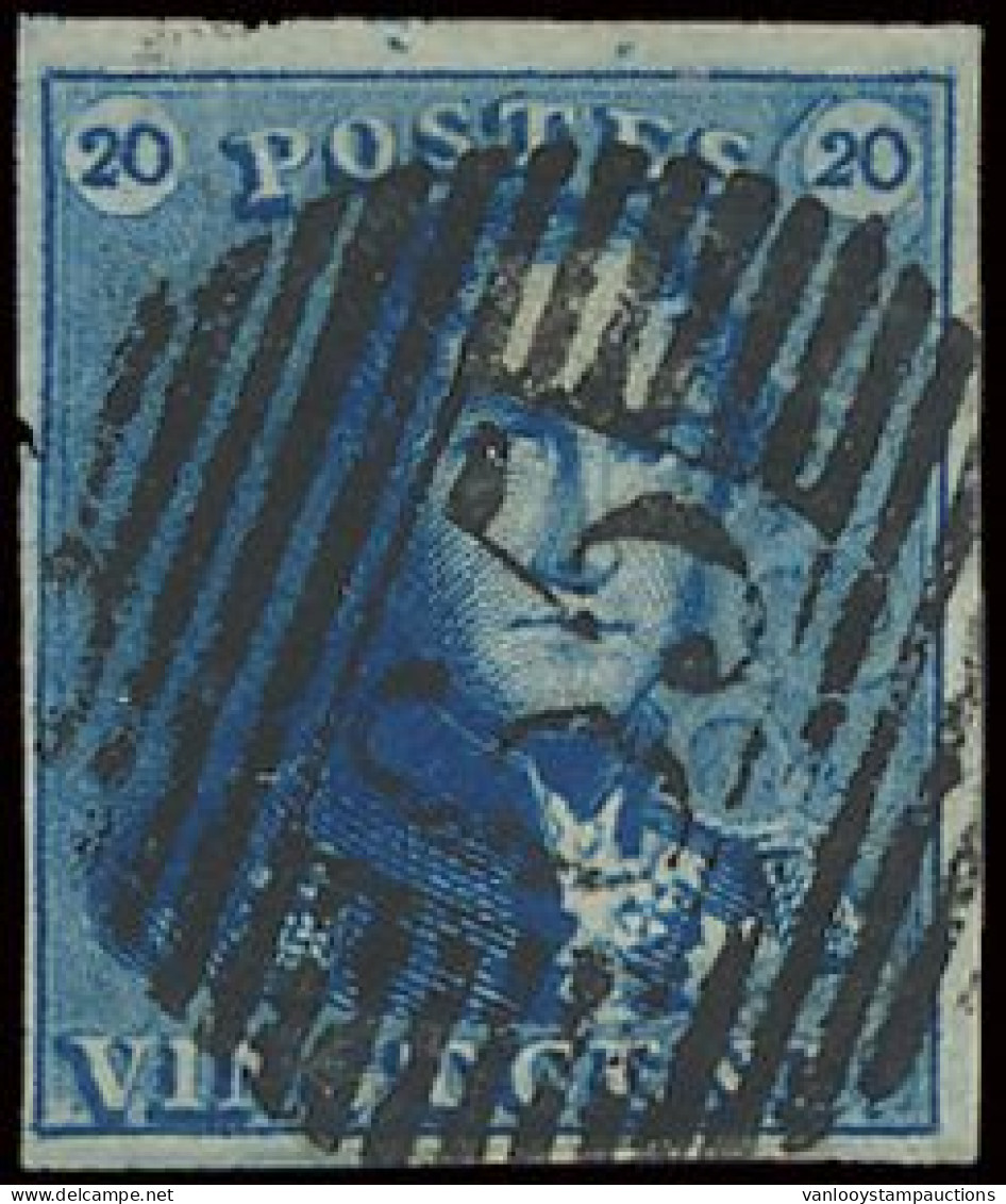 N° 2A 20c. Blauw, Goed Gerand, Zeer Mooie Centrale, Ogenvrije Afst. P.65-Jemappes, Zm (OBP €60 + COBA €15) - 1849 Schulterklappen