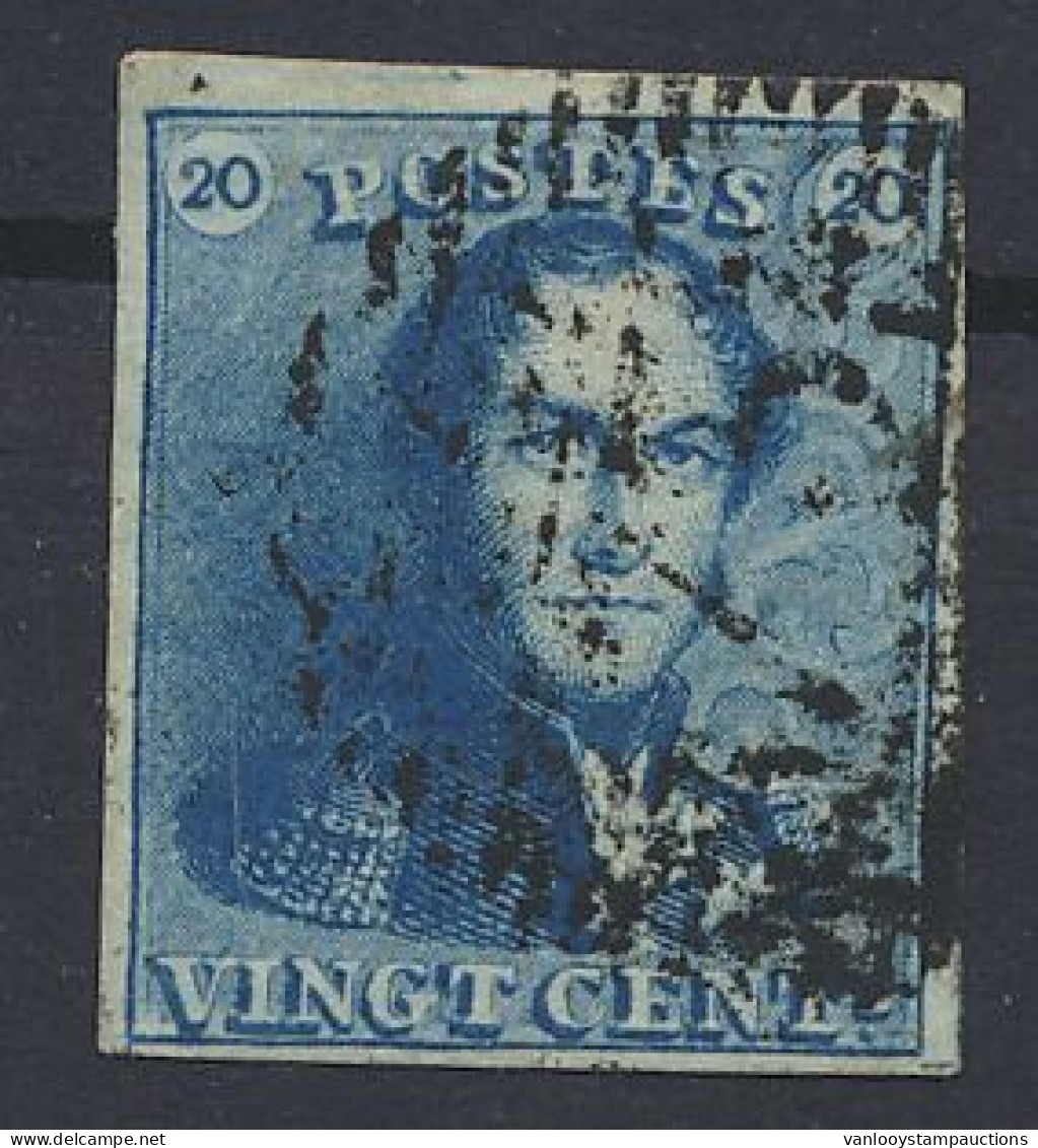 N° 2A 20c. Blauw, Zeer Goed Gerand, Lichte Centrale, Ogenvrije Afst. P.73-Liège, Zm (OBP €60) - 1849 Mostrine