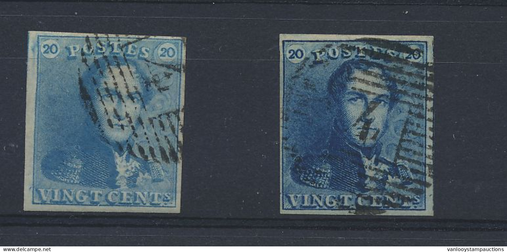N° 2 + 2A 20c. Blauw, Beide Zeer Goed Gerand En Mooie Ogenvrije Afst. P.4-Anvers, Zm (OBP €120) - 1849 Epaulettes