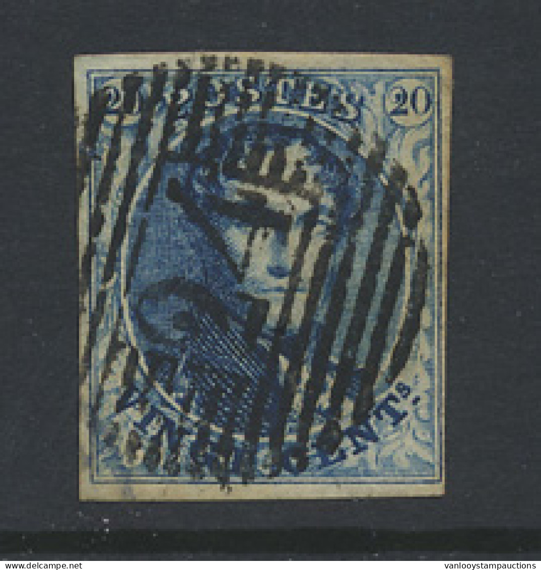 N° 4 '20c Blauw', Zeer Mooi Gerand, Mooie Centrale Afst. P.24 Bruxelles (OBP € 70) - 1849-1850 Medaillen (3/5)