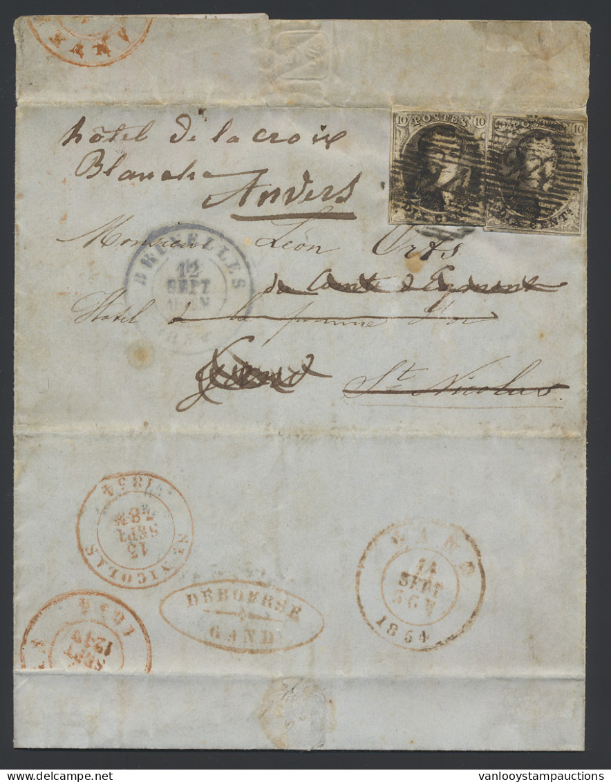 N° 6 (2x) 10c. Bruin Op Brief P.24-Bruxelles, Deboursé Gand Type 3, Zm/m - 1851-1857 Medaglioni (6/8)