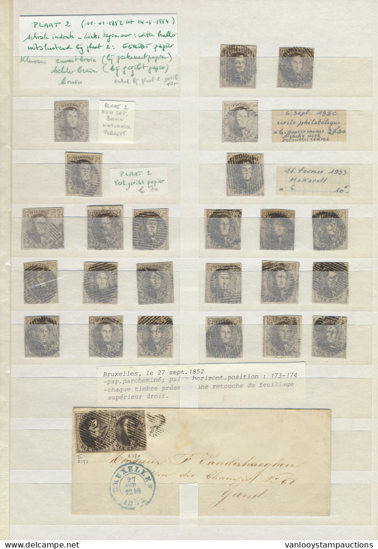 N° 6 10c. Bruin, Plaat 2, 24 Zegels, Alle Volrandig + Met Paar, Zm/m (OBP +€300) - 1851-1857 Medallions (6/8)