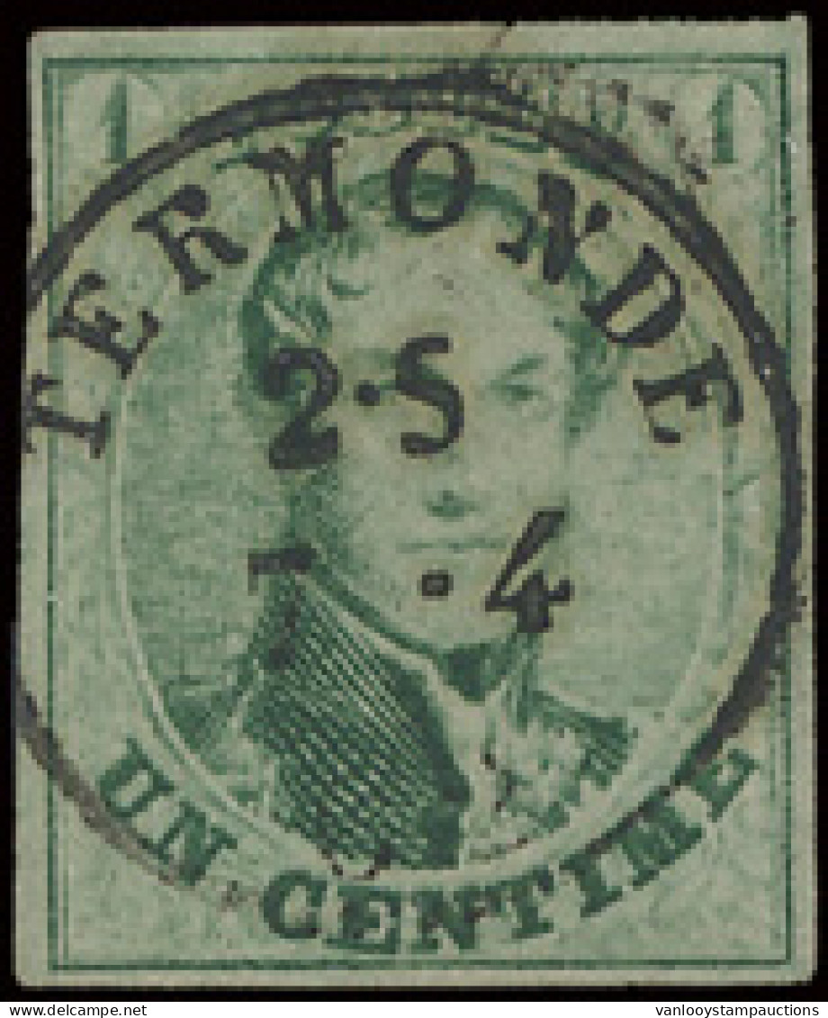 N° 9a '1c Bleekgroen' Zeer Mooi Gerand, Prachtige Enkelcirkelafst. Termonde, Prachtex. (OBP € 150) - 1957