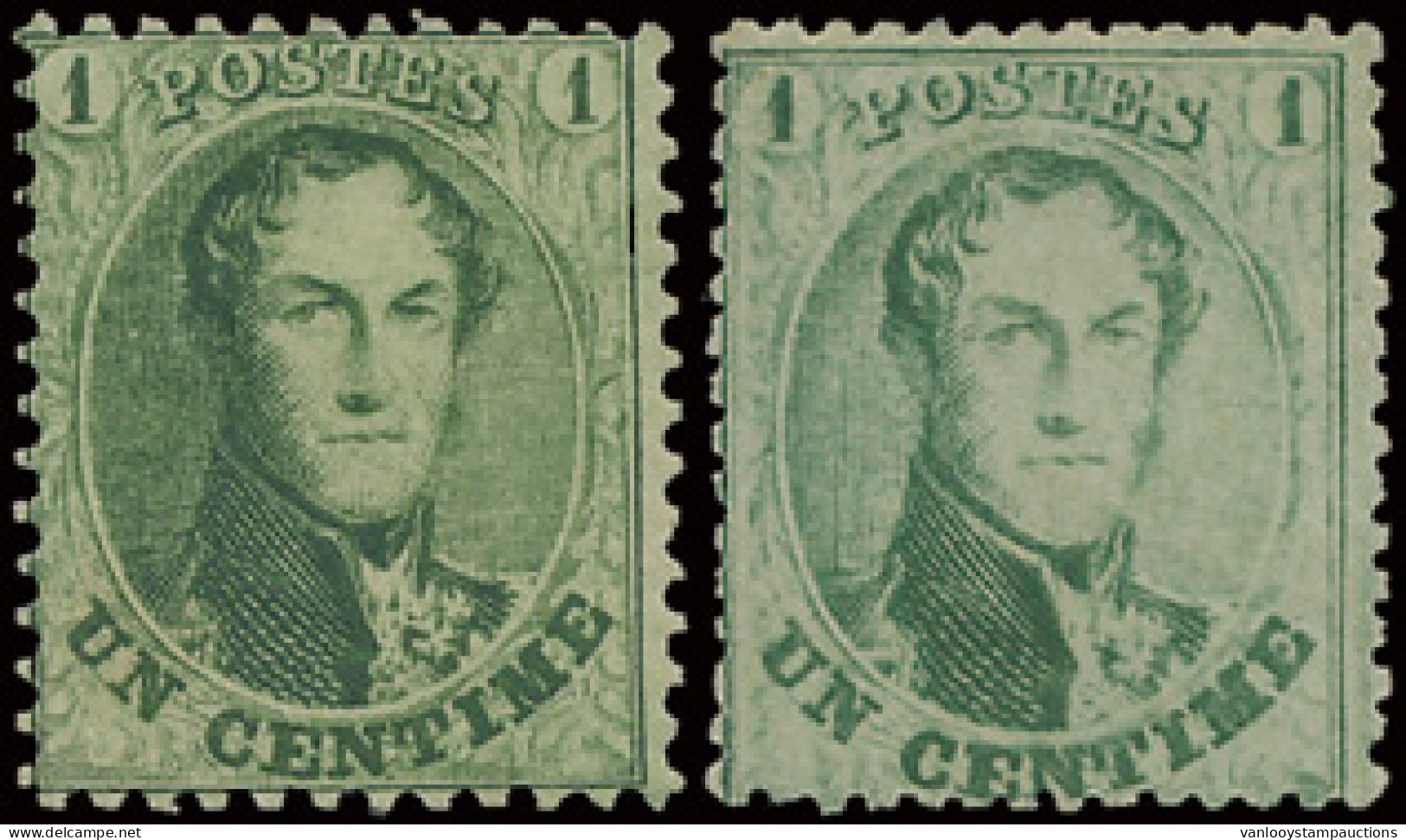 * N° 13A + 13B 1c. Geelgroen Met Tanding 12,5 X 13,5 + 1c. Geelgroen Met Tanding 14 1/2, Beide Met Frisse Originele Gom, - 1863-1864 Medaillen (13/16)