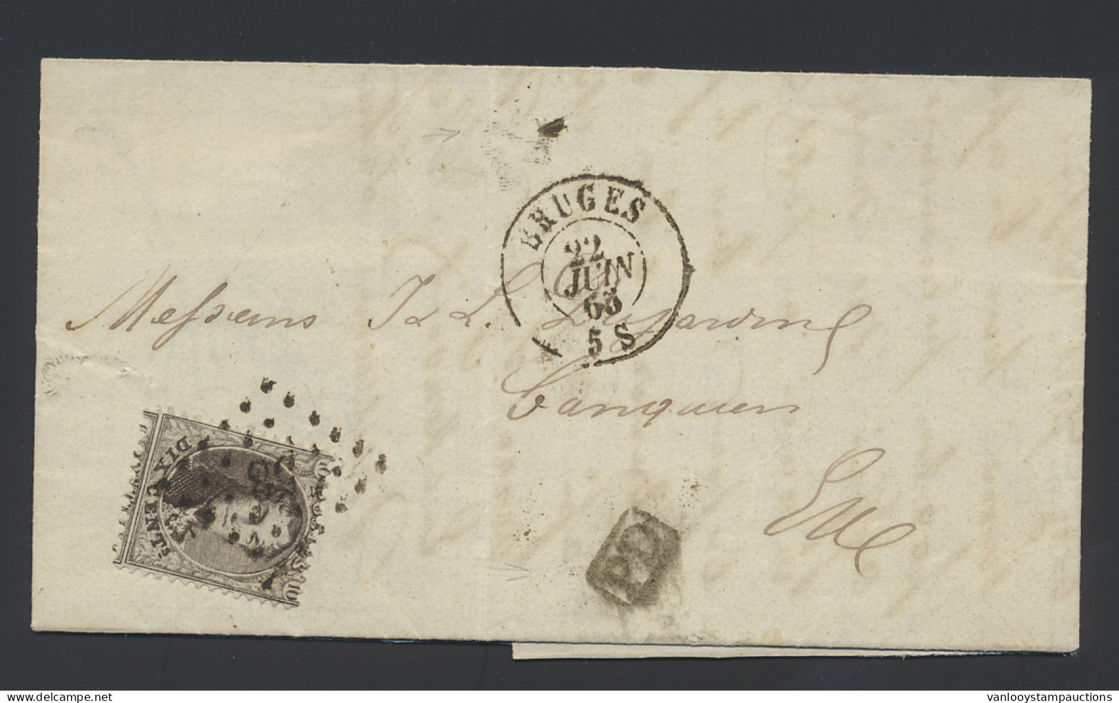 N° 14B 10c. Bruin, PD, Op Brief Binnenlands Port, Zeldzaam, Bruges Naar Bruges, Zm - 1863-1864 Médaillons (13/16)