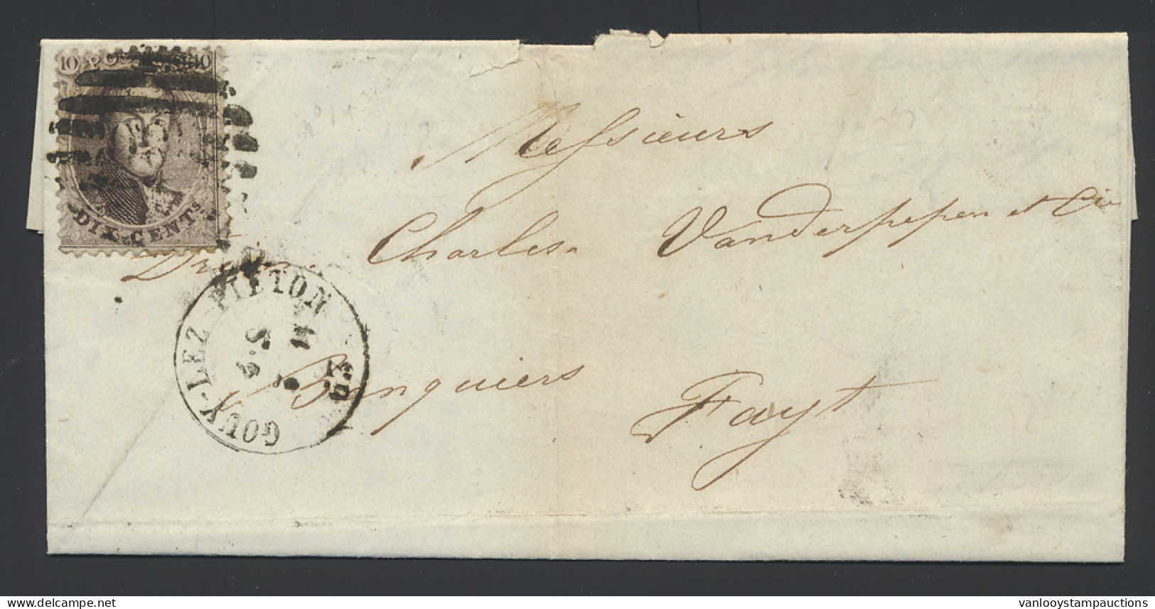 N° 14 10c. Bruin Op Brief P.180-Gouy-lez-Pieton, 8 Baren, Zm (OBP €16 + COBA €25) - 1863-1864 Medaillen (13/16)