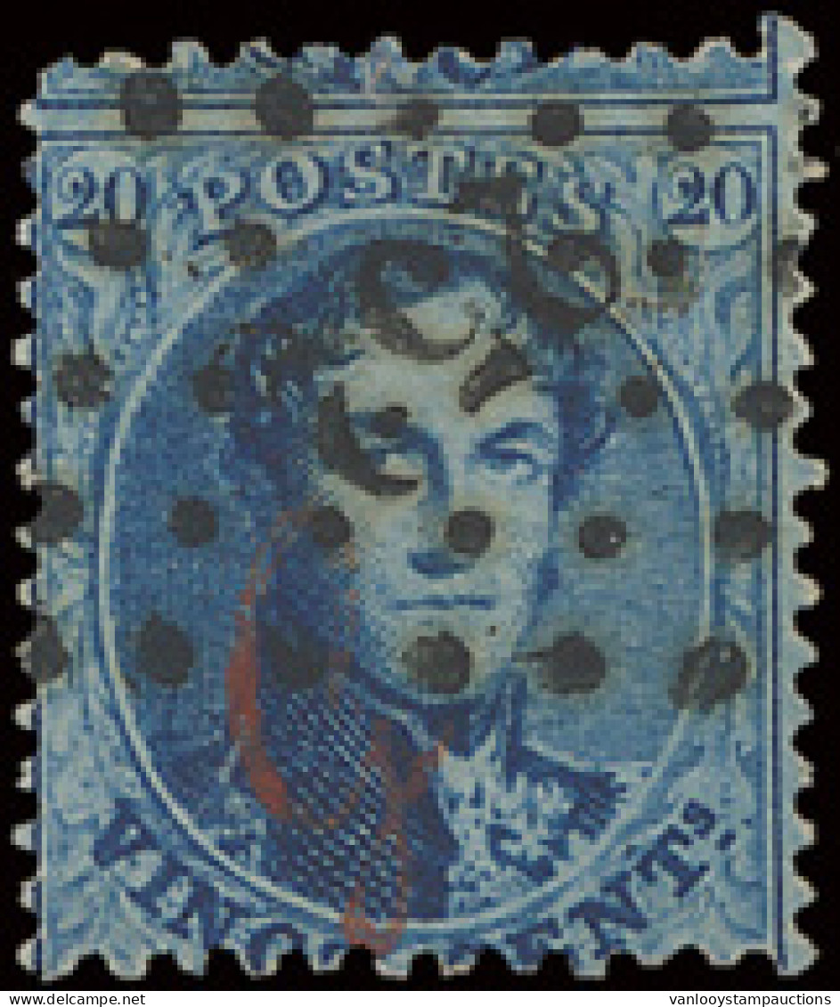 N° 15A Guillochin 20c. Blauw Met Fotocertificaat Kaiser, Zm (OBP €340) - Zie Foto Kaft. - 1863-1864 Medallions (13/16)