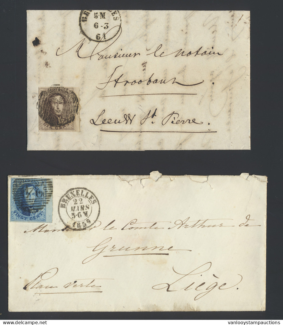 N° 10A 10c. Bruin + 11A 20c. Blauw, Beide Op Brief Met Bladboord P.24-Bruxelles, Zm (OBP €40) - 1849-1865 Medallones (Otros)