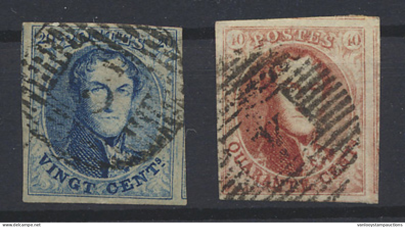 N° 11A + 12A 20c. Blauw + 40c. Vermiljoen, Beide Zeer Breed Gerand + 2 Geburen, Zm (OBP €142) - 1849-1865 Medallions (Other)