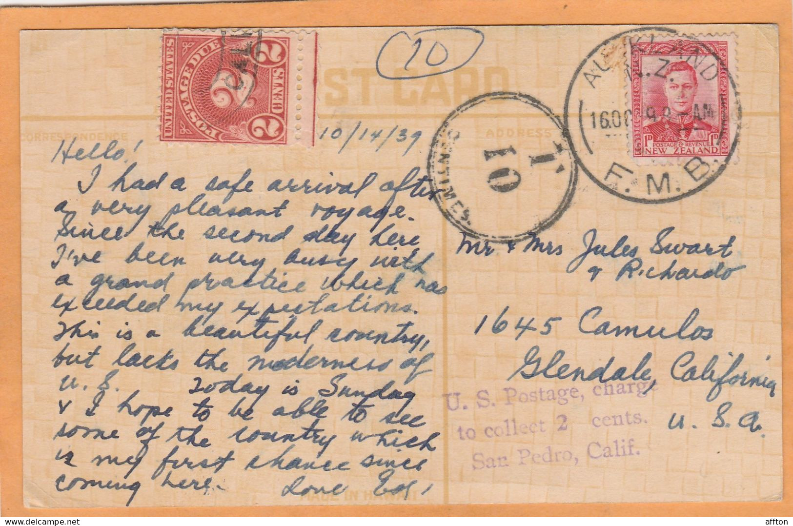 New Zealand Old Postcard Mailed Postage Due - Cartas & Documentos