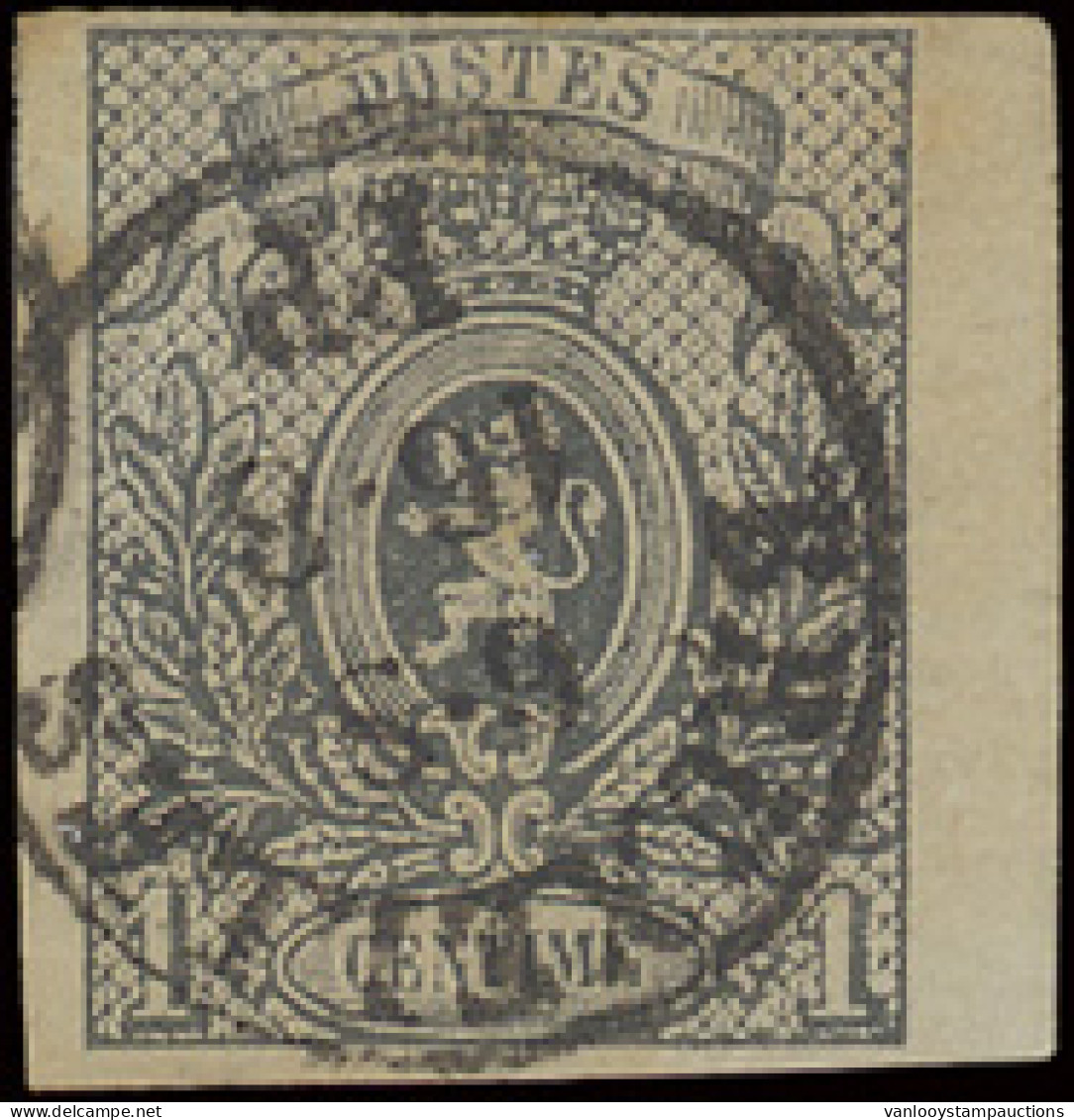 N° 22 '1c Grijs' Met Bladboordje, Centrale Afst. 'Bruxelles PP' Prachtig (OBP € +170) - 1866-1867 Petit Lion