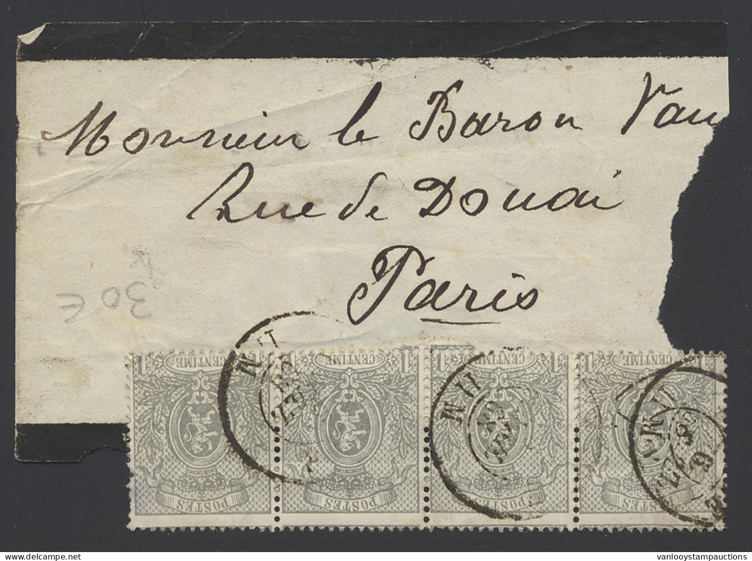 N° 23A In Strip Van 4 Op Briefstuk, Zm/m (OBP €10) - 1866-1867 Coat Of Arms