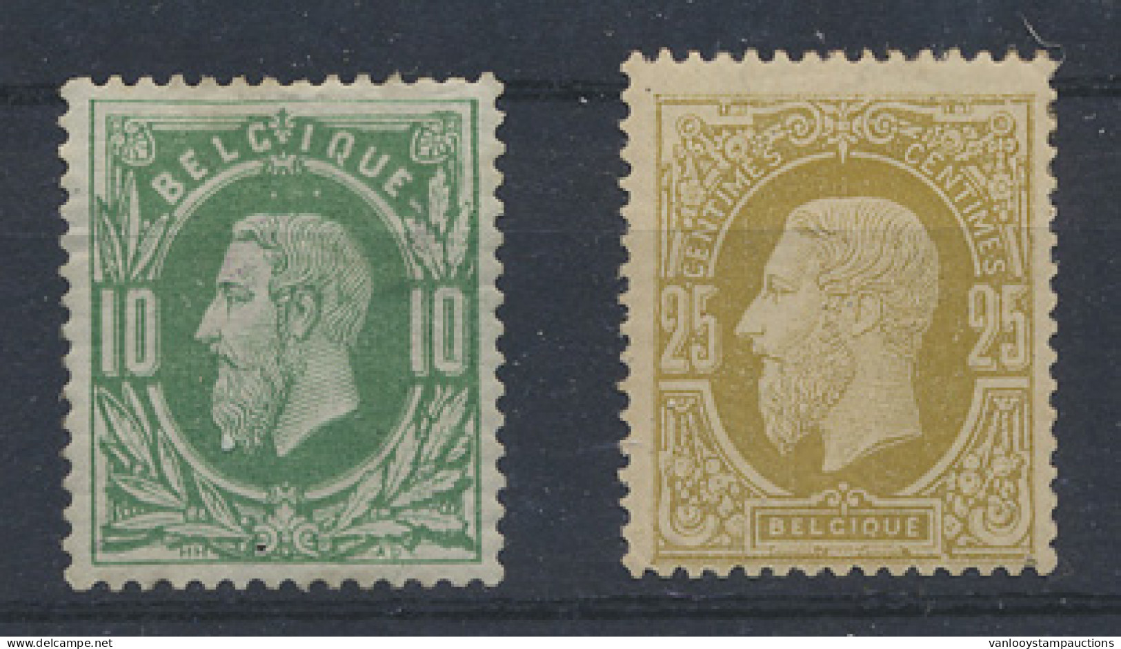 * N° 30 B En 32 '10c Groen, Tanding 14' Op Dun Gesatineerd Papier En '25c Bisterolijf, Tanding 15', Beide Met Licht * Sp - 1869-1883 Leopold II.