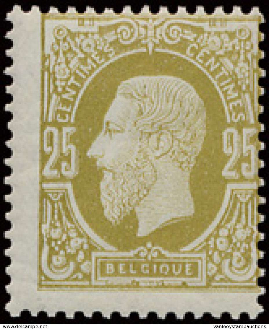 ** N° 32B 25c. Olijf Op Dun Gesatineerd Papier In Tanding 14, Gedecentreerd, Maar Zéér Fris, Zm/m (OBP €500) - 1869-1883 Leopoldo II