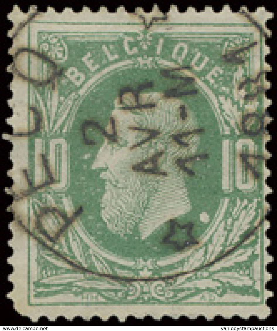 N° 30 '10c Donkergroen' Relaisafst. Pecq, Prachtige Afstempeling (Coba € +80) - 1869-1883 Leopoldo II