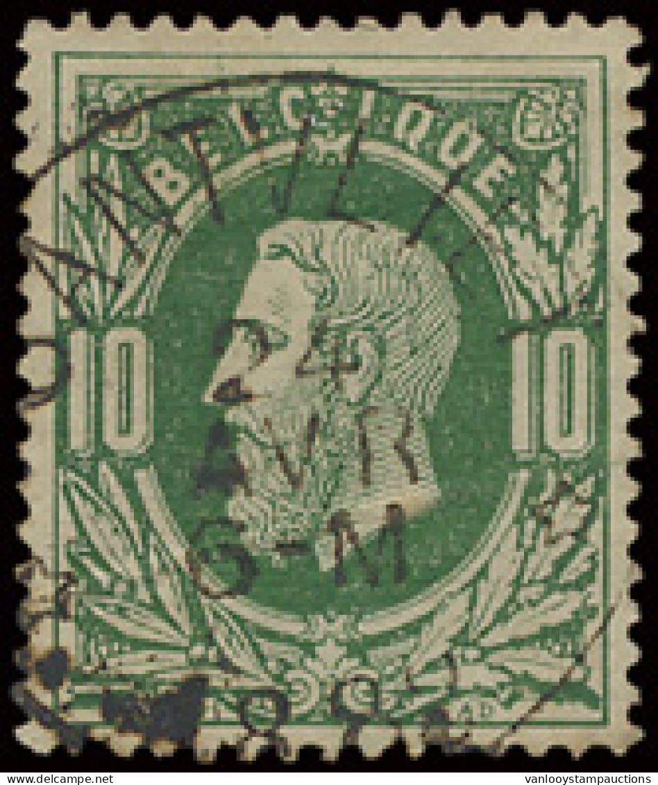 N° 30 '10c Donkergroen' Prachtige Centrale Relaisafst. Santvliet, Zm (Coba € 80) - 1869-1883 Leopoldo II