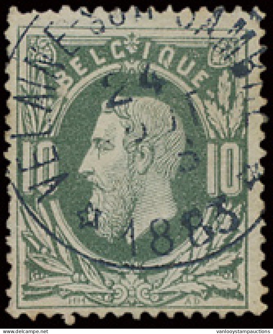 N° 30 '10c Donkergroen' Centrale Relaisafst. Velaine-sur-Sambre, Zm (Coba € +80) - 1869-1883 Leopold II.