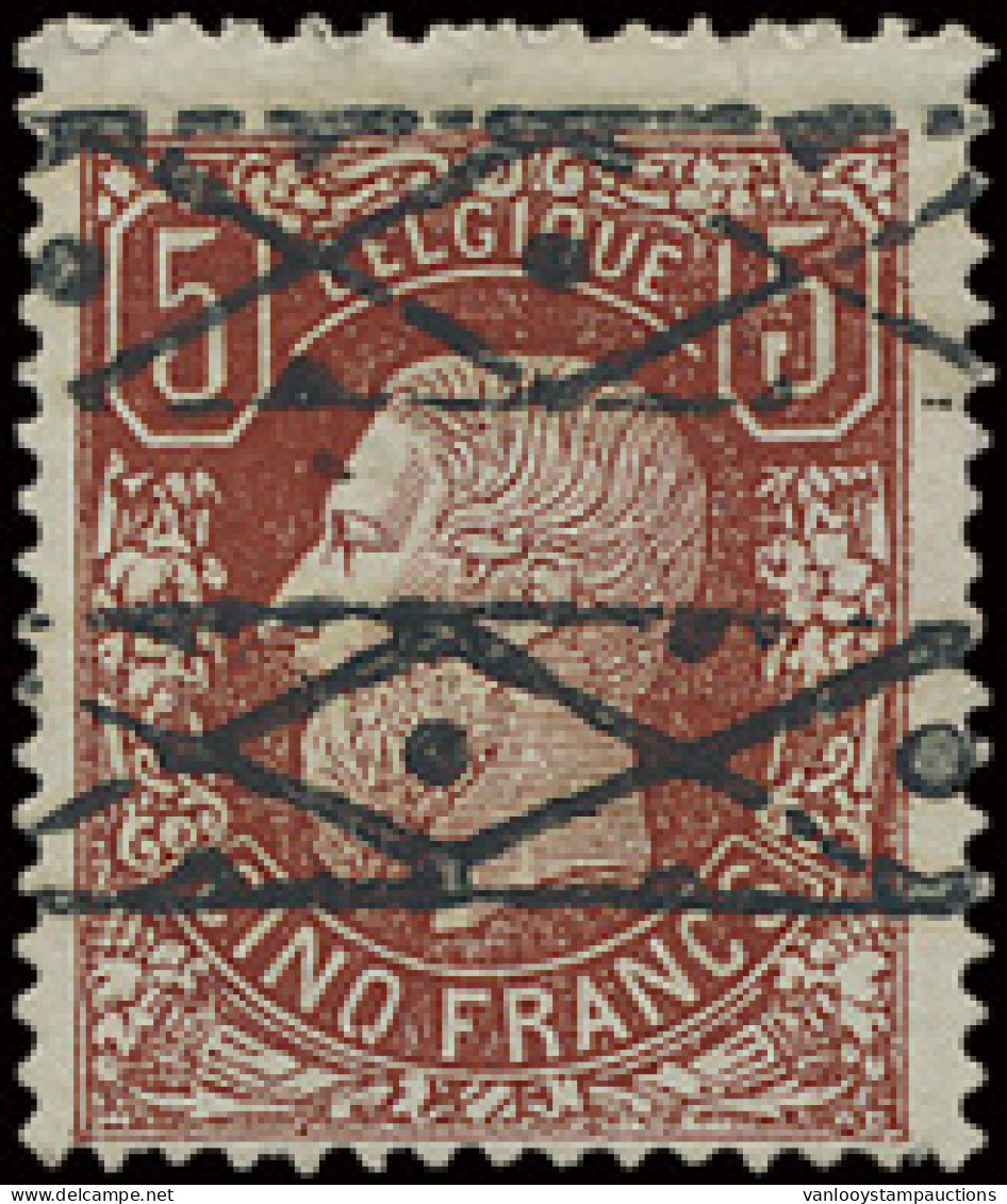 N° 37 5fr. Bruinrood Met Rolstempel, Zeer Frisse Zegel, Zm (OBP €925) - 1869-1883 Leopold II