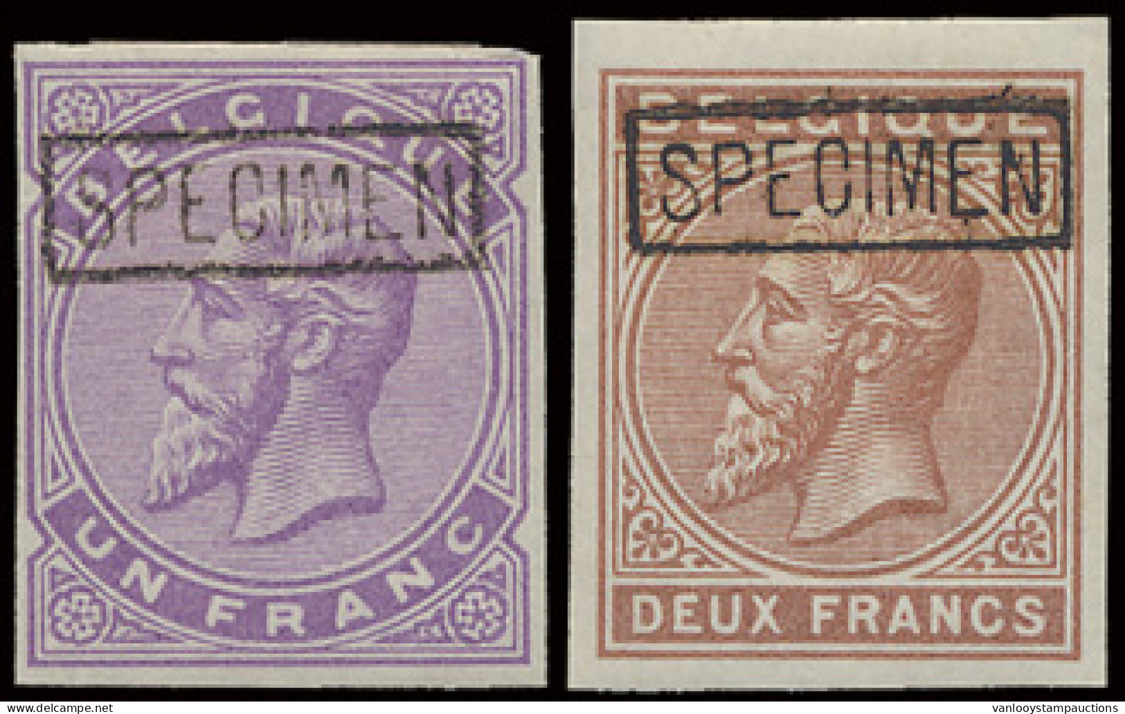 2 Niet Aangenomen Waarden, 1fr. Violet En 2fr. Bruin Met SPECIMEN, Zm (OBP €150) - Essais & Réimpressions