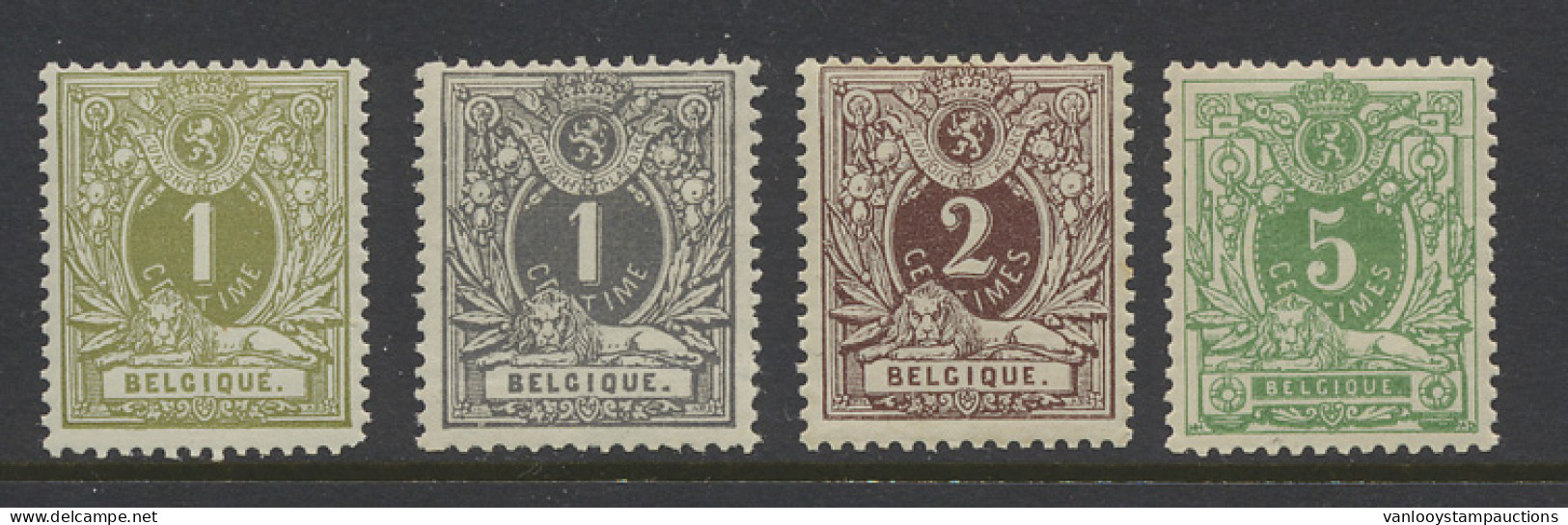 ** N° 42/45 Volledige Reeks, N° 42 Ronde Hoek Rechts Onder, N° 43 Lichte Gombeschadiging, Zm/m/ntz (OBP €445) - 1869-1888 Lion Couché