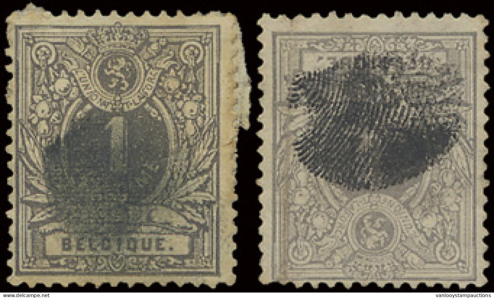 N° 43 '1 Cent. Grijs' (2x) Met 'fingerprint' Zm. - 1869-1888 Lion Couché (Liegender Löwe)