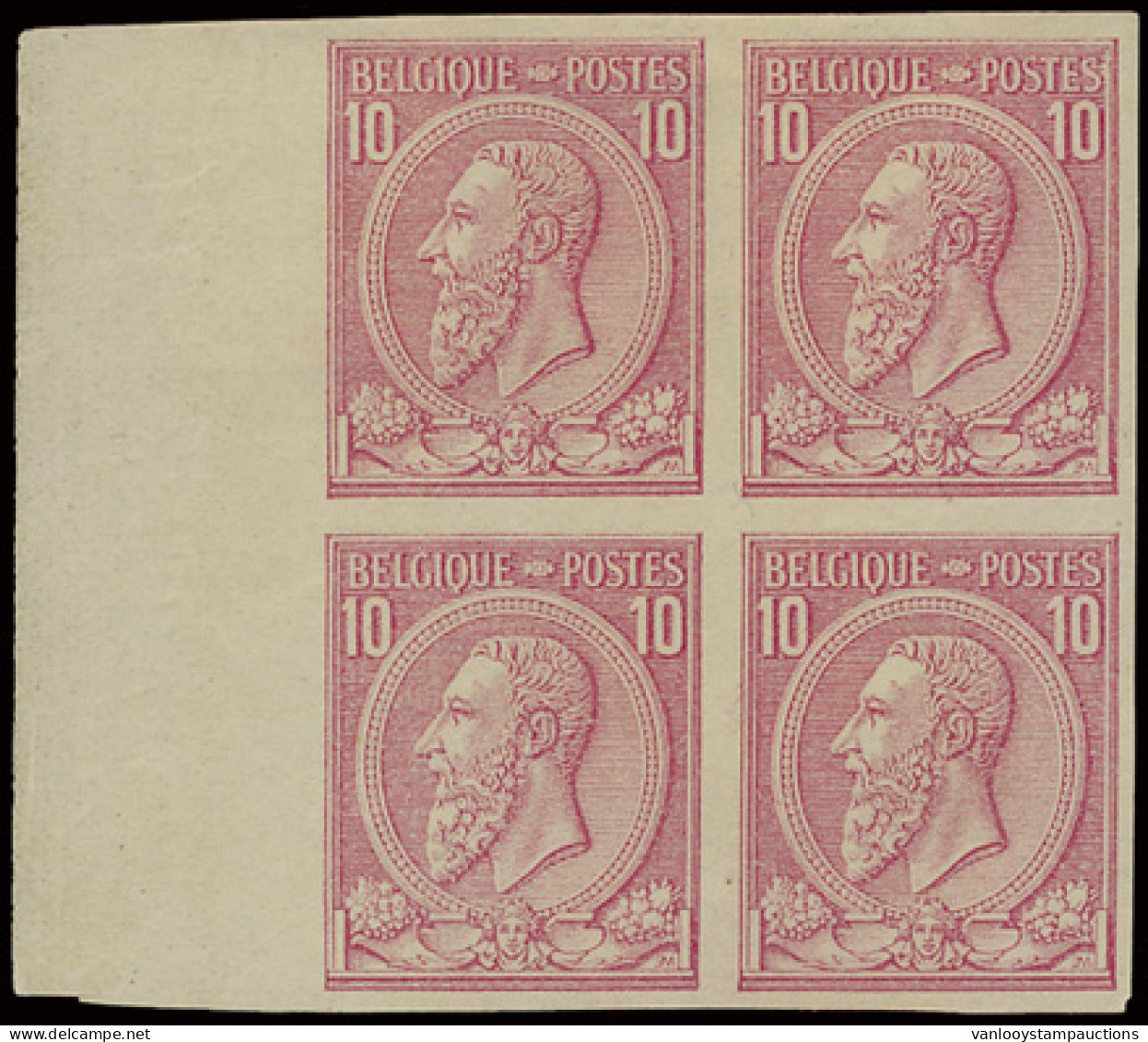 (*) N° 46 10c. Roze Op Geelachtig, Ongetand In Blok Van 4 Zegels Met Bladboord, Zm (OBP €320) - 1884-1891 Léopold II