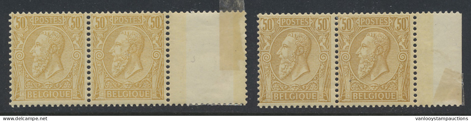 ** N° 50 En 50a 50c. Oker Op Geelachtig En Bruinoker Op Geel, Beide In Paar, Zm (OBP €180) - 1884-1891 Leopold II