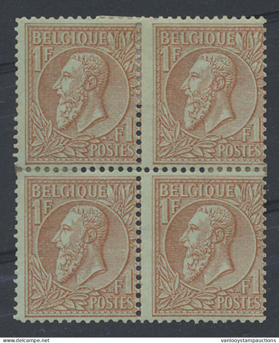 (**) N° 51 1fr. Roodbruin Op Groen In Blok Van 4 Zegels, Zeer Mooi Hergomd, Ntz - 1884-1891 Léopold II