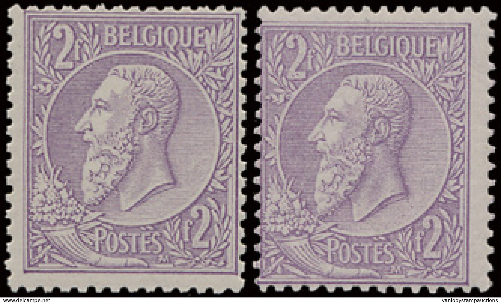 ** N° 52 + B 2fr. Lila En Op Dun Gesatineerd Papier Met Fotoattest, Zm (OBP €955) - 1884-1891 Leopoldo II