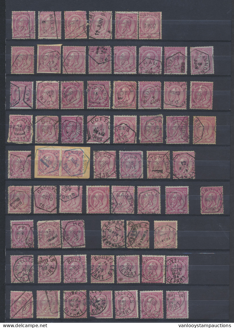 N° 46 '10c Roze Op Blauw' Studieverzameling W.o. Telegraaf- Naam- En Ambulantstempels Enz..., Wisselende Kwaliteit, Zm/m - 1884-1891 Léopold II