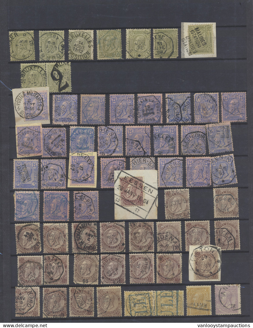 Studieverzameling Afstempelingen Zegels Uit N° 47/52, Telegraaf- Postes Militaires, Exposition, Enz... Zm/m/ntz. - 1884-1891 Leopoldo II