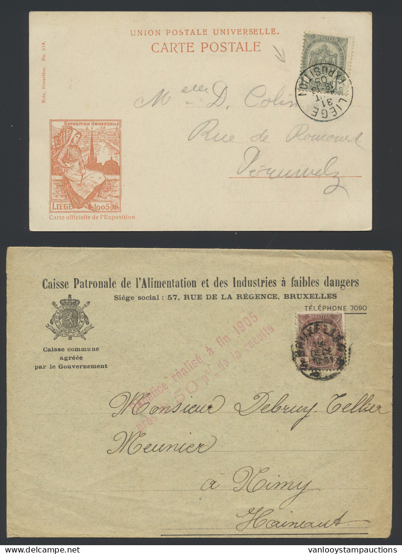 Brieven, Drukwerkkaarten, Kranten, Wikkels, 48 Stuks Met N° 53 En 55 W.o. Relais Houppertingen, Meerhout, Liège Expositi - 1893-1900 Schmaler Bart