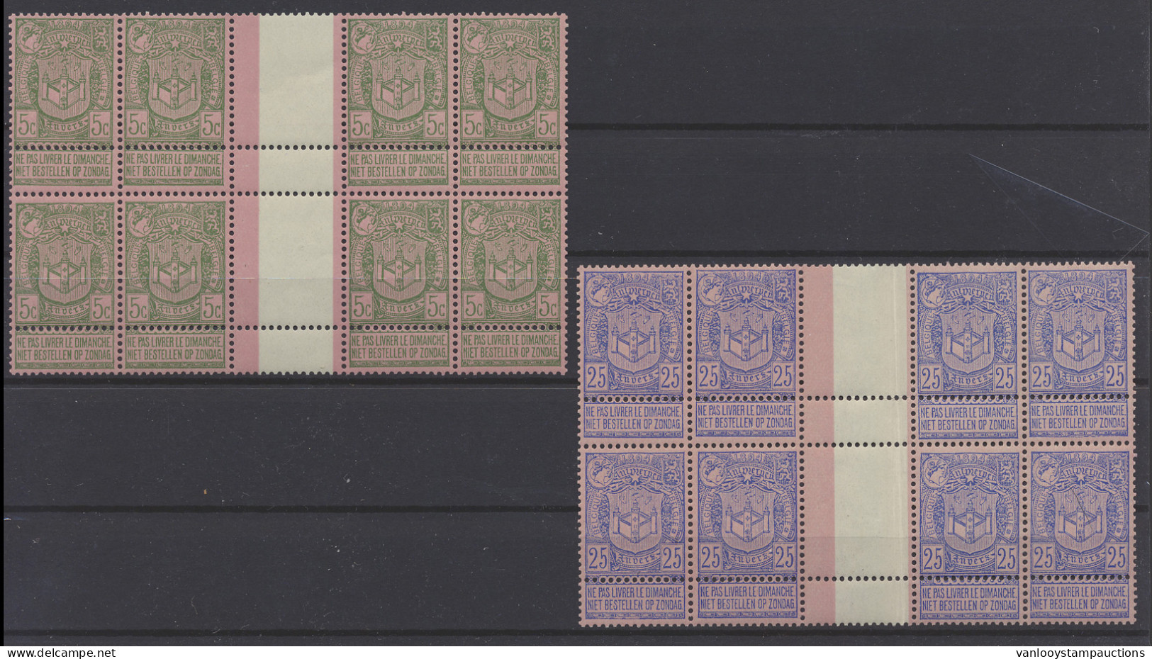 ** N° 68a En 70a 'De Donkere Kleuren' (beide In Blok Van 8) Met Tussenpaneel, Zeer Mooie Centrage, Zm (OBP € ++308) - 1894-1896 Exhibitions