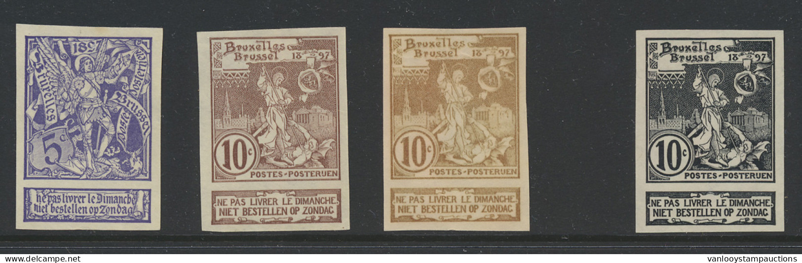 N° 71/73 Expo Brussel, De Serie Ongetand + Proefdruk 10c. In Het Zwart Op Dun Papier, Zm (OBP ++€60) - 1894-1896 Exhibitions