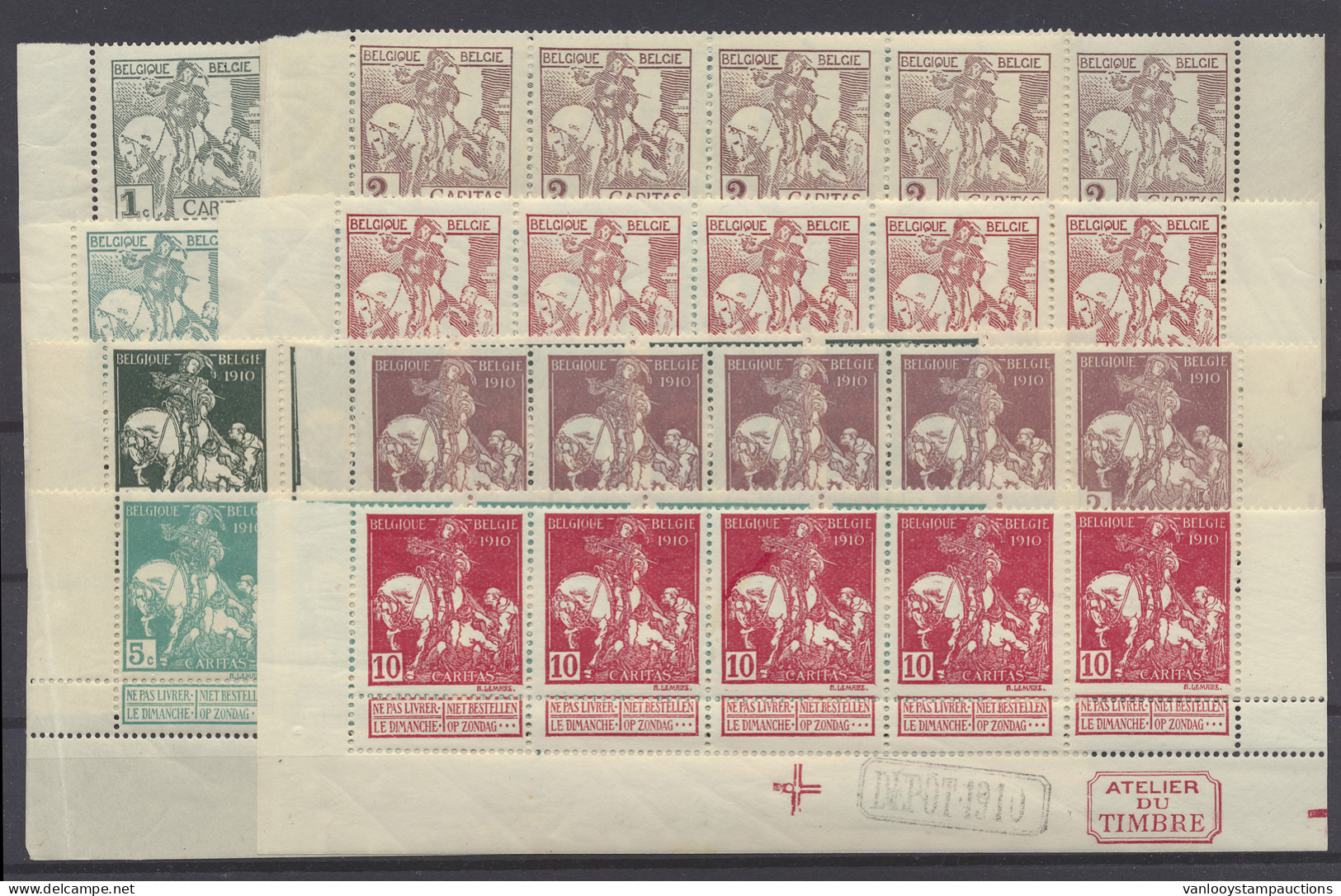 ** N° 84/91 'Volledige Reeks' (stroken Van 5) Met Depot En Atelier Du Timbre, Zm (OBP € ++550) - 1910-1911 Caritas