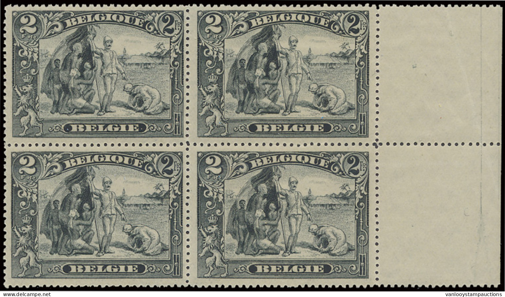 ** N° 146 Aa '2 Fr Zwartgrijs, Tanding 15' (Blok Van 4), W.o. 1zegel Met Gomonderbreking (m), Met Bladboord Rechts, Alle - 1915-1920 Albert I.