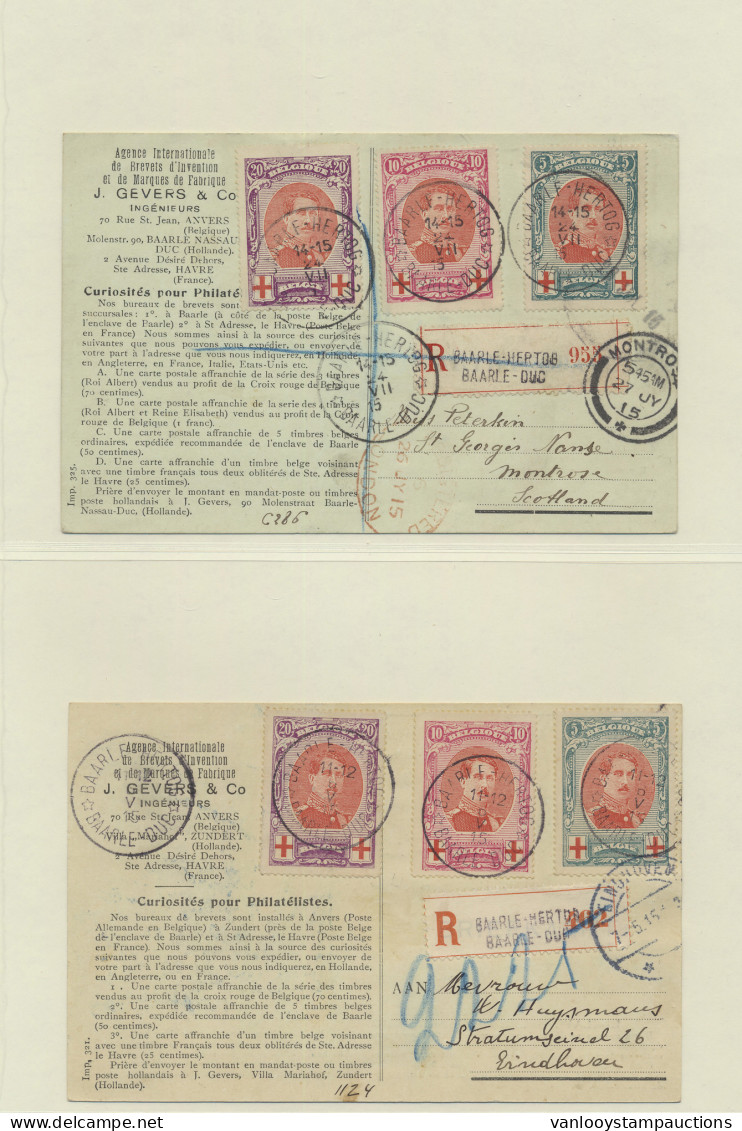 1915, 2 Aangetekende Postkaarten Gefrankeerd Met N° 132/34 Uit Baarle-Hertog, Naar Montrose/Schotland En Eindhoven/Neder - Army: Belgium