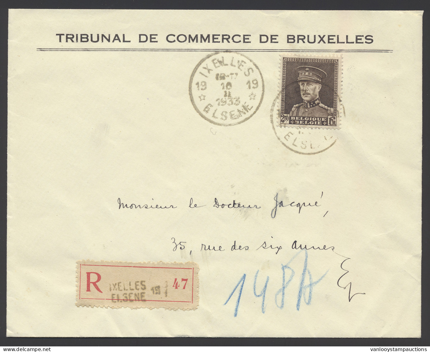 1933 N° 322A Op Aangetekende Brief Van Ixelles-Elsene 10.II.1933 (agentschap) Ter Stede, Zm - Other & Unclassified