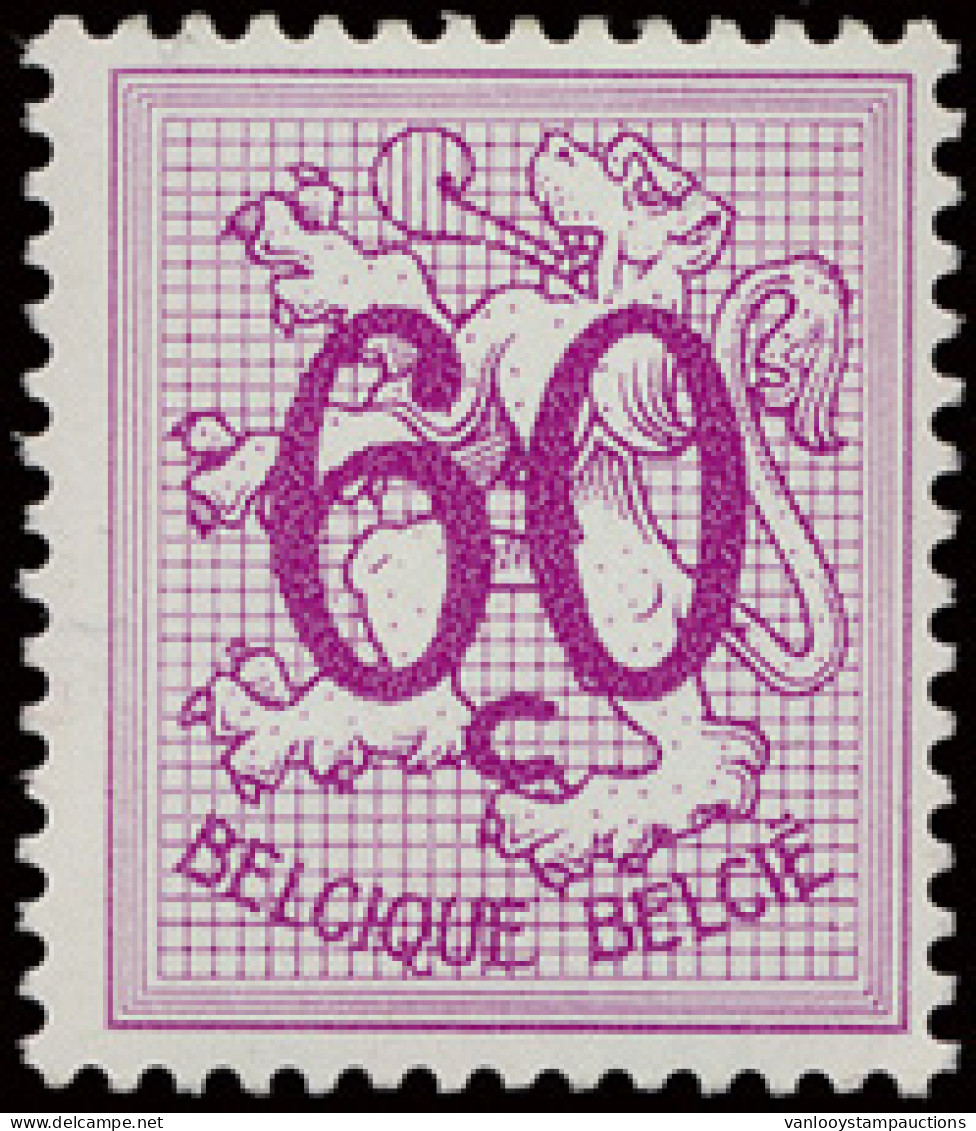 ** N° 1370 P2 Heraldieke Leeuw 60c. Donkerpaars, Wit Papier, Zm (OBP €620) - Otros & Sin Clasificación