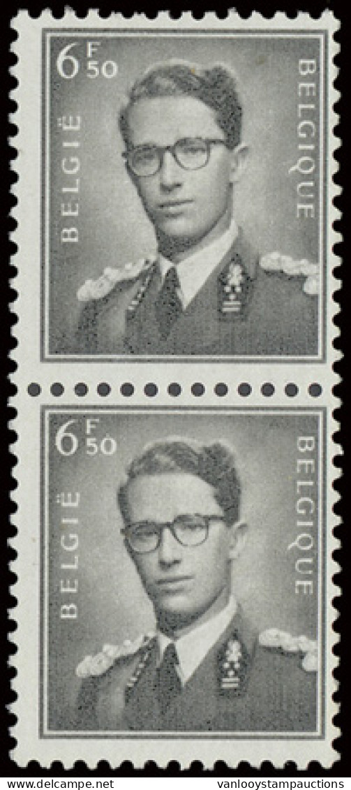 ** N° 1069A 6,50fr. Grijs In Verticaal Paar, Zm (OBP €210) - 1953-1972 Lunettes