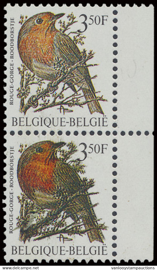 ** N° 2223-Cu Roodborstje 3,50fr. Met Curiositeit Dubbele Druk Op Onderste Zegel, Zm - 1985-.. Oiseaux (Buzin)