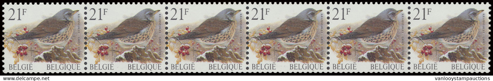 ** R 87a Kramsvogel 21fr. In Strook Van 6, Zm (OBP €2.000) - 1985-.. Pájaros (Buzin)