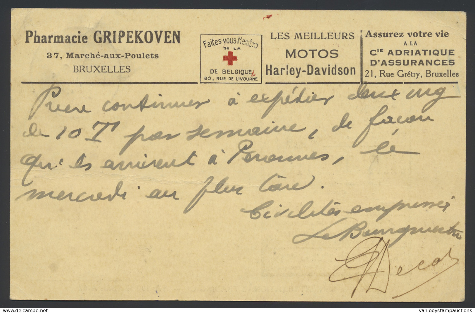 BK 1924 Briefkaart 15c. Houyoux, Toeslag 10c. Voor Rode Kruis, Met Reclame Van Harley Davidson, M - Sonstige & Ohne Zuordnung