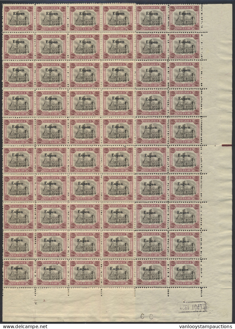 ** OC 96 Dendermonde 65c. - Eupen In Vel Van 100 Met Dépôt 1921 En Plaatnummer 2.V, Zm (OBP €400) - OC55/105 Eupen & Malmédy