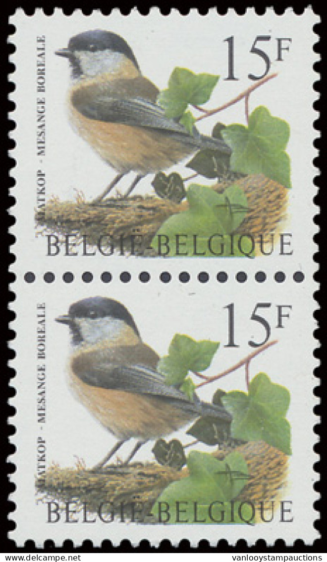 ** N° 2732a Vogels, Buzin, 15fr., Rolzegel In Paar Uit Vel Van 60, Zeldzaam, Zm (OBP €700) - Coil Stamps