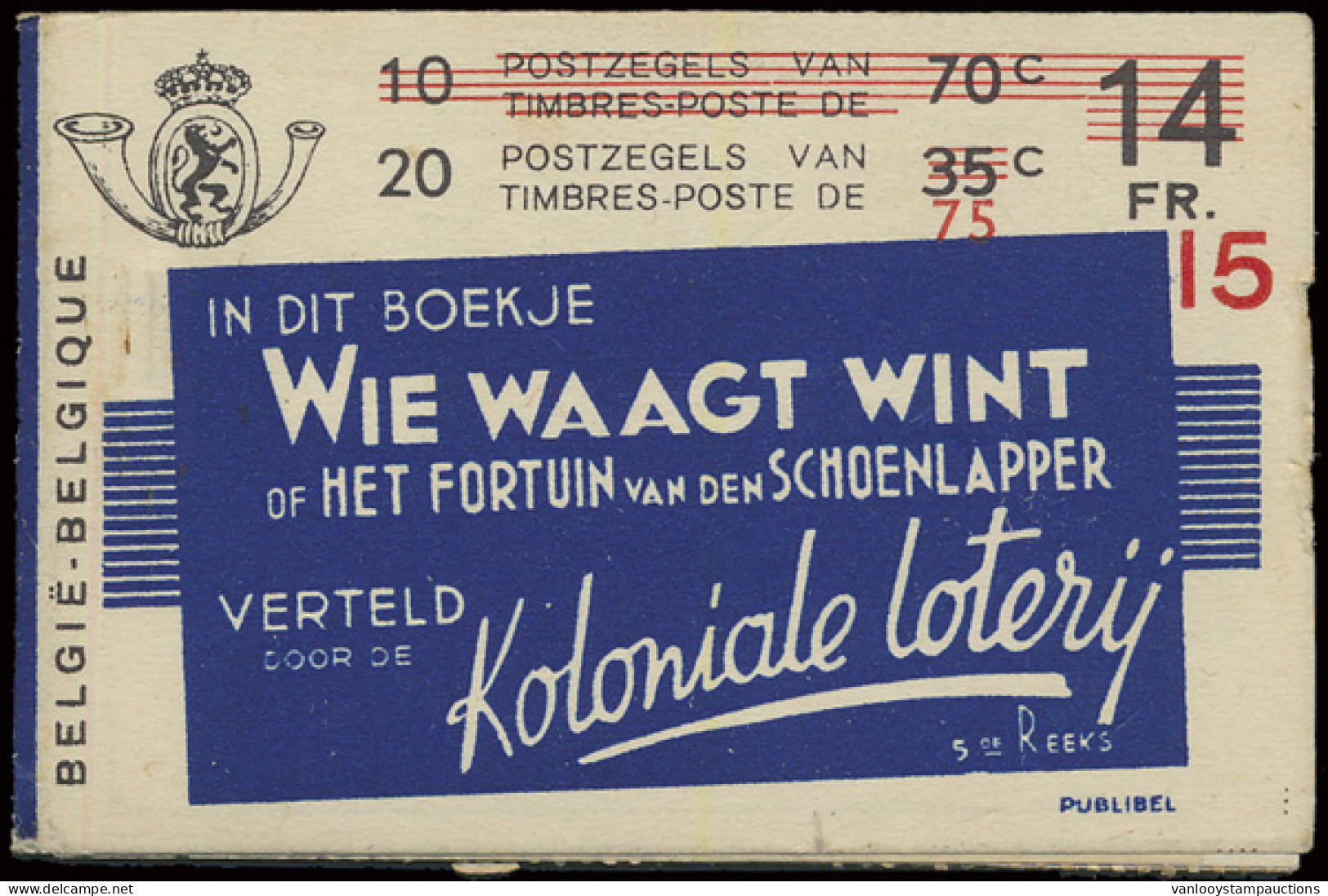 ** A34b (II) Leopold III, 15fr. Met Opdruk, Met Blauwe Rugband, Wie Waagt Wint - Koloniale Loterij, Kleine Scheurtjes On - 1907-1941 Old [A]